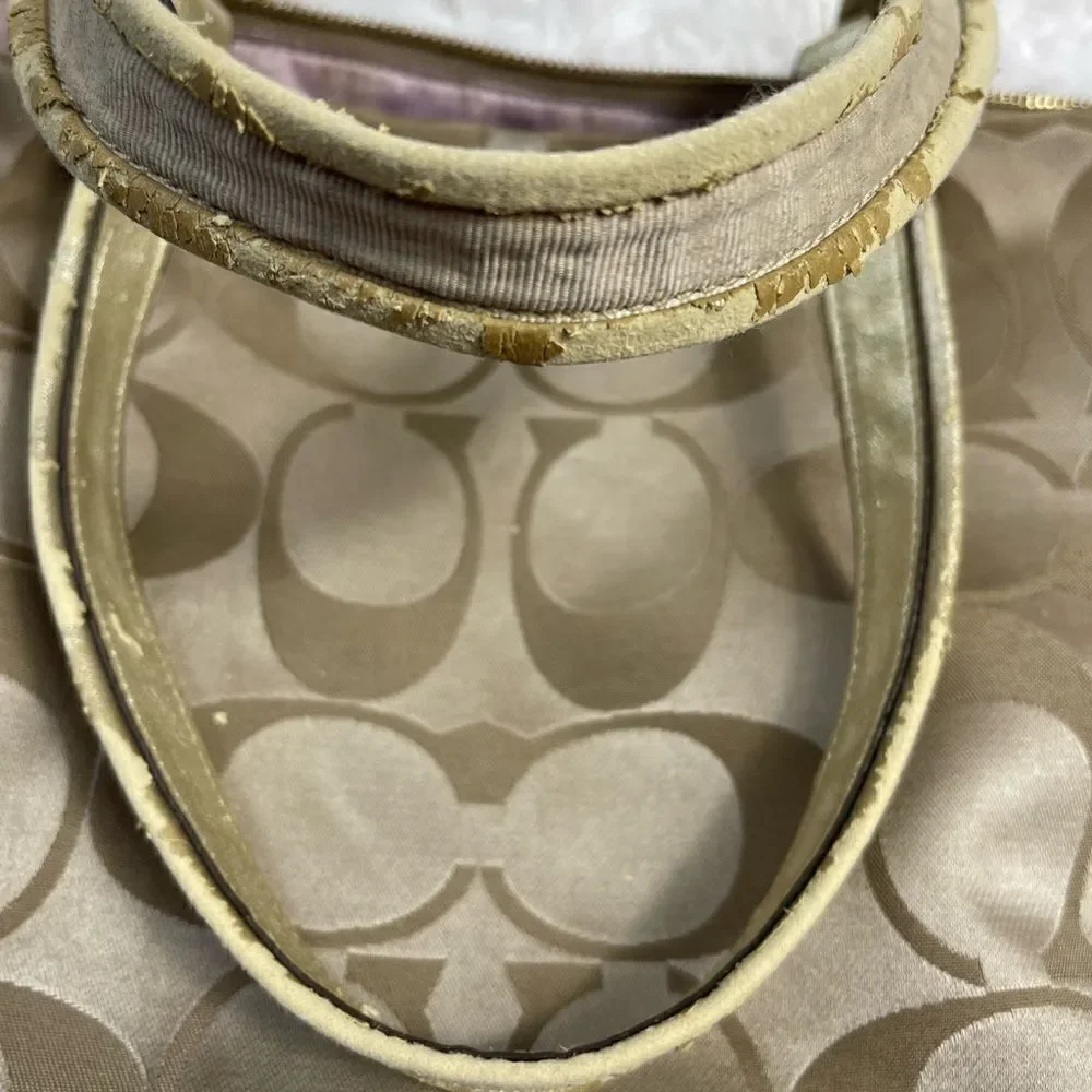 Coach large Tote Bag satin gold Signature F20026 metallic gold trim & Straps.